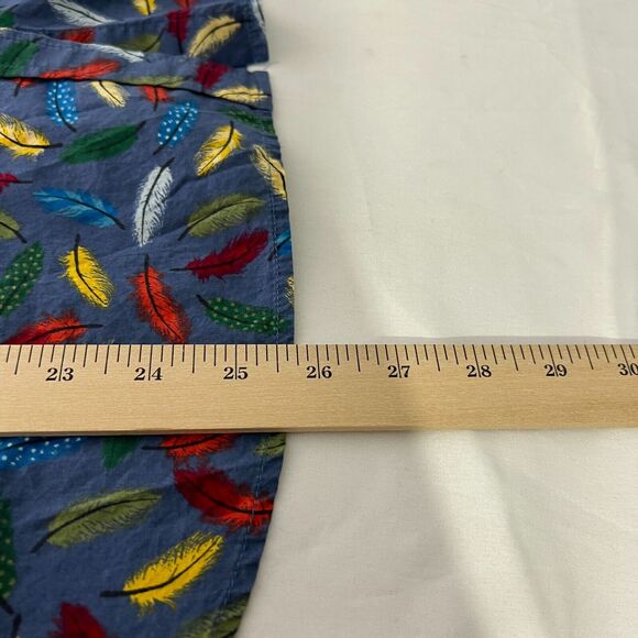 Talbots Blue Feather Print Button Down Top M Vibrant Pattern Preppy Women's - Picture 7 of 7